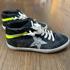Golden Goose Sz 37 Midstar Black/Yellow Sparkly Super Cute Sneakers; Like New